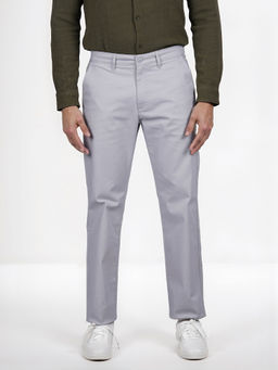 CELIO - Men Grey Solid Straight Fit Cotton Chinos