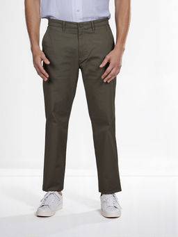 CELIO - Men Olive Solid Straight Fit Cotton Chinos