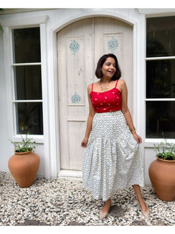 Label Tanvee - Scarlet Bloom Smocked Bralette Floral Top and Skirt