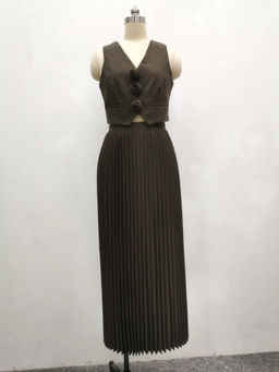 MISS MOSA BY AKANKSHA - Brown Sarine Luxe Vest Suit Top with Skirt