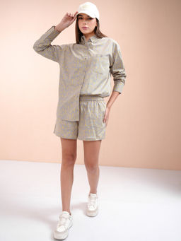 TOKYO TALKIES - Women Grey Typography Printed Shirt and Shorts Co-Ord Set