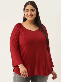 theRebelinme - Plus Size Womens Maroon Solid Color Knitted Longline Top