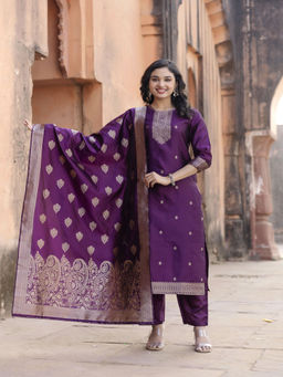 BLACK SCISSOR - Purple Kurta with Pant and Banarasi Silk Dupatta (Set of 3)