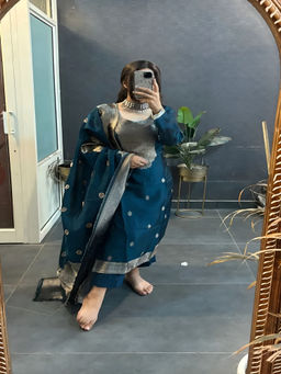 BLACK SCISSOR - Teal Kurta with Pant and Banarasi Silk Dupatta (Set of 3)