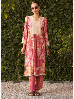 Lakshita - Women Pink Printed Rayon Kurta with Pant (Set of 2)