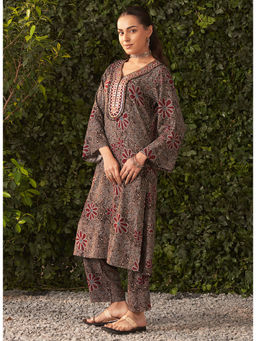 Lakshita - Brown Printed Rayon Kurta Set for Women (Set of 2)