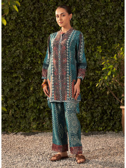 Lakshita - Women Teal Printed Modal Chanderi Co-Ord (Set of 2)