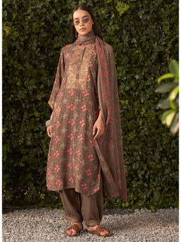Lakshita - Brown Printed Rayon Kurta with Salwar and Dupatta (Set of 3)