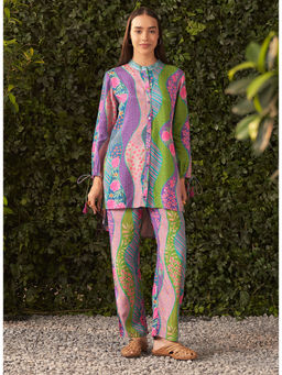 Lakshita - Purple Floral Printed Shantoon Co-Ord (Set of 2)