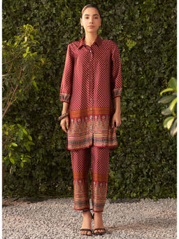 Lakshita - Women Maroon Printed Satin Kurta and Pant (Set of 2)