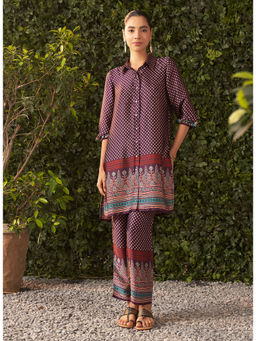 Lakshita - Women Deep Purple Printed Satin Kurta and Pant (Set of 2)