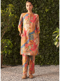 Lakshita - Mustard Printed Muslin Kurta with Pant (Set of 2)