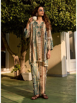 Lakshita - Women Blue Printed Rayon Co-Ord (Set of 2)