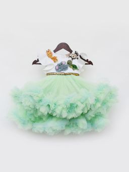 Fayon Kids - Off White And Green Net Flair High Low Dress