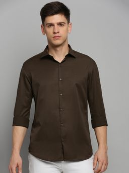 SHOWOFFFF - Mens Spread Collar Solid Coffee Brown Classic Shirt