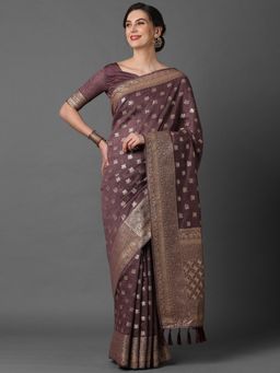 Akhilam - Mauve Wedding Silk Blend Woven Design Saree with Unstitched