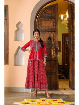 Juniper - Women Red Rayon Printed Maxi Dress