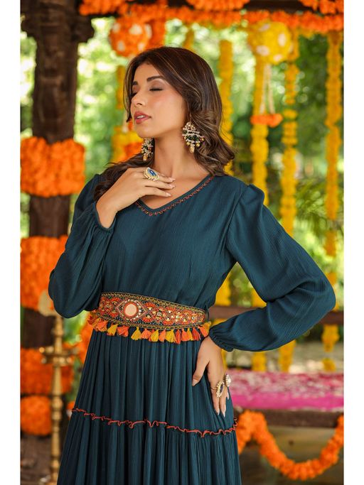 slim fit dress slacks Khari Bottle Green High-Neck Twisted Maxi Dress With Drape – Club L London main image 0