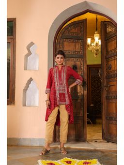 Juniper - Women Maroon Rayon Foil Printed High Low Kurti