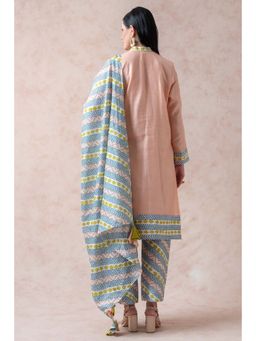 THETAA - Yoke Cotton Silk Stripes Pink Kurta with Palazzo and Dupatta