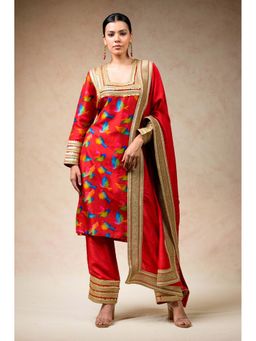 THETAA - Embellished Red Kurta with Salwar and Dupatta