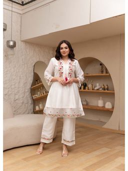 Pratapsons - White Embroidered Cotton Co-Ord Set