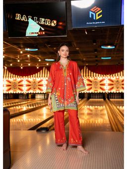 Pratapsons - Crimson Oasis Printed Red Cotton Co-Ord Set