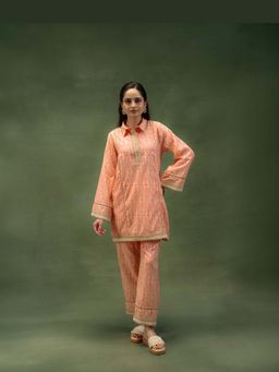 GRASS & SUNSHINE - Women Pink Blush Lattice Charm Kurta with Pant
