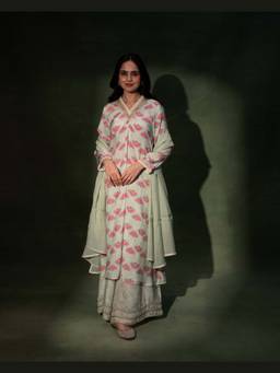 GRASS & SUNSHINE - Women Multi Colour Blush Meadow Boho Kurta with Palazzo and Dupatta