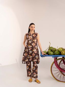 Pratapsons - Brown Floral Printed Cotton Co-Ord Set