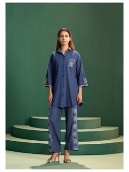 Pratapsons - Indigo Embroidered Cotton Co-Ord Set