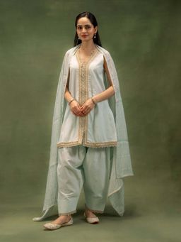 GRASS & SUNSHINE - Women Aqua Serenity Kurta with Salwar and Dupatta