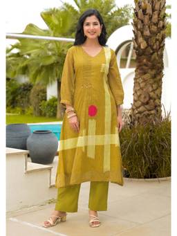 PRATAPSONS HERITAGE - Olive Green Geometric Printed Cotton Kurta Set