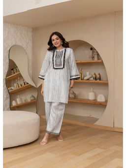 Pratapsons - Marble Off White Embroidered Cotton Co-Ord Set