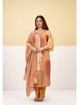 PRATAPSONS HERITAGE - Terracota Abstract Printed Linen Rust Kurta Set