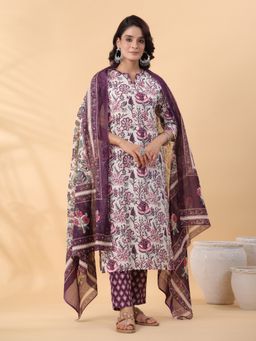 Janasya - Floral Printed Kurta with Pant and Dupatta (Set of 3)