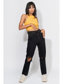 FREAKINS - Black Distressed Mom Jeans