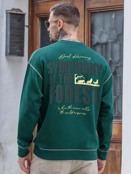 Bewakoof - Men'S Forest Green Sympony Typography Oversized Sweatshirt