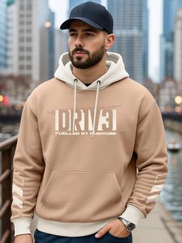 Bewakoof - Men Ginger Root Fuelled Drive Typography Oversized Brown Hoodie