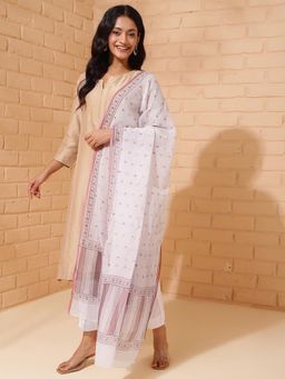 Fabindia - White Cotton Silk Hand Block Printed Dupatta