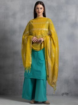 Indya - Mustard Lurex Striped Zari Dupatta