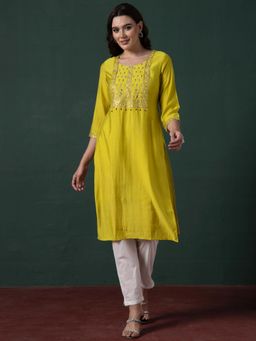 Indya - Lime Green Zari Embroidered Kurta