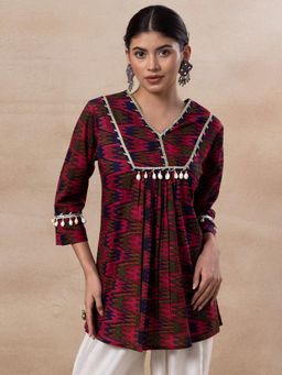 Indya - Multicolor Ikat Print Cotton Short Kurti