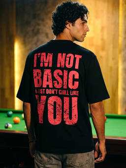 Bewakoof - Mens Black I'm Not Basic Typography Oversized T-Shirt