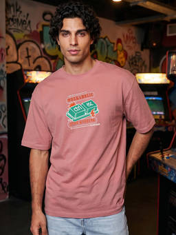 Bewakoof - Mens Pink Workaholic Graphic Oversized T-Shirt