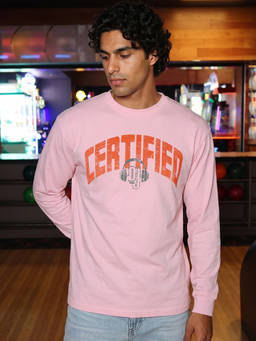 Bewakoof - Mens Pink Certified Typography Oversized T-Shirt