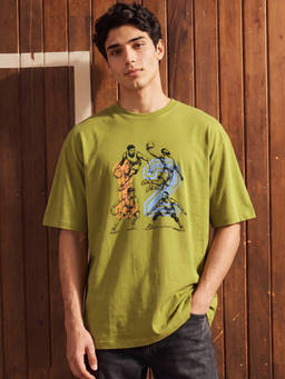 Bewakoof - Mens Green 12 Graphic Printed Oversized T-Shirt