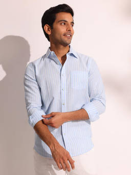 Fabindia - Blue Cotton Blend Striped Shirt