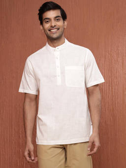 Fabindia - White Cotton Comfort Fit Mid Placket Shirt