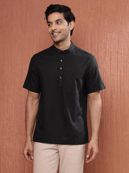 Fabindia - Black Cotton Comfort Fit Mid Placket Shirt